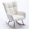 Rocking Chair, Soft Teddy Fabric Rocking Chair for Nursery, Comfy Wingback Glider Rocker with Safe Solid Wood Base for Living Room Bedroom Balcony (wh