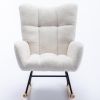Rocking Chair, Soft Teddy Fabric Rocking Chair for Nursery, Comfy Wingback Glider Rocker with Safe Solid Wood Base for Living Room Bedroom Balcony (wh