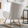 Rocking Chair, Soft Teddy Fabric Rocking Chair for Nursery, Comfy Wingback Glider Rocker with Safe Solid Wood Base for Living Room Bedroom Balcony (wh