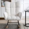 Rocking Chair, Soft Teddy Fabric Rocking Chair for Nursery, Comfy Wingback Glider Rocker with Safe Solid Wood Base for Living Room Bedroom Balcony (wh
