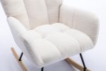 Rocking Chair, Soft Teddy Fabric Rocking Chair for Nursery, Comfy Wingback Glider Rocker with Safe Solid Wood Base for Living Room Bedroom Balcony (wh