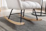Rocking Chair, Soft Teddy Fabric Rocking Chair for Nursery, Comfy Wingback Glider Rocker with Safe Solid Wood Base for Living Room Bedroom Balcony (wh