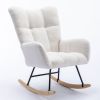 Rocking Chair, Soft Teddy Fabric Rocking Chair for Nursery, Comfy Wingback Glider Rocker with Safe Solid Wood Base for Living Room Bedroom Balcony (wh