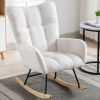 Rocking Chair, Soft Teddy Fabric Rocking Chair for Nursery, Comfy Wingback Glider Rocker with Safe Solid Wood Base for Living Room Bedroom Balcony (wh