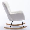 Rocking Chair, Soft Teddy Fabric Rocking Chair for Nursery, Comfy Wingback Glider Rocker with Safe Solid Wood Base for Living Room Bedroom Balcony (wh
