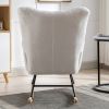 Rocking Chair, Soft Teddy Fabric Rocking Chair for Nursery, Comfy Wingback Glider Rocker with Safe Solid Wood Base for Living Room Bedroom Balcony (wh