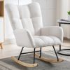 Rocking Chair, Soft Teddy Fabric Rocking Chair for Nursery, Comfy Wingback Glider Rocker with Safe Solid Wood Base for Living Room Bedroom Balcony (wh