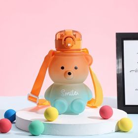 1pc Bear Cute Water Cup, Summer Plastic Cup, Portable Straw Cup, Large-capacity Water Bottle With Strap (capacity: 800ml, Color: Orange)